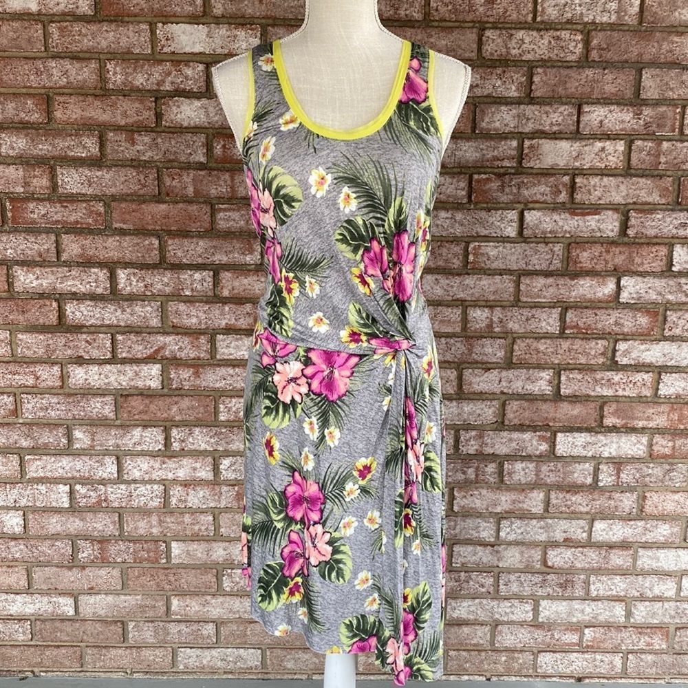 Princess Vera Wang Dress Gray Tropical Floral Asymmetrical Hemline-Hawaiian- S